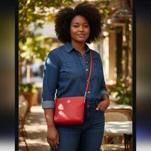 Tory Burch Vibrant Orange Crossbody Bag With Gold Accents